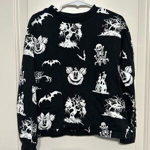 Disney Mickey Mouse Halloween Shirt Kids Size 5/6 Long Sleeve Black Spooky Bats